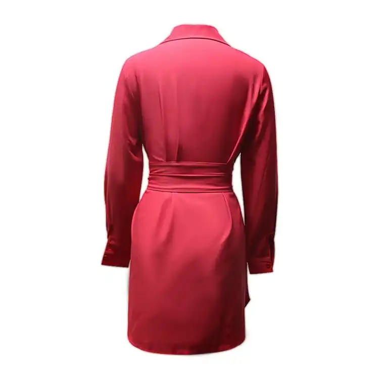 Women Casual Long-Sleeve Lace-Up Shirt Dress