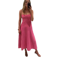 Summer Vacation Women Spaghetti Strap Slim-Fit High Waist Knitted Maxi Dress