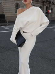Slant Shoulder Long Sleeve Bodycon Maxi Dress