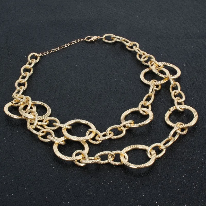 Women Punk Style Double Layer Carving Alloy Chunky Chain Necklace
