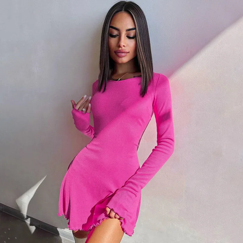 Women Fashion Simple Solid Color Back Strap Defined Waist Dress