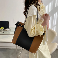 Women Fashion Commuter Color Blocking Large Capacity PU Shoulder Bag