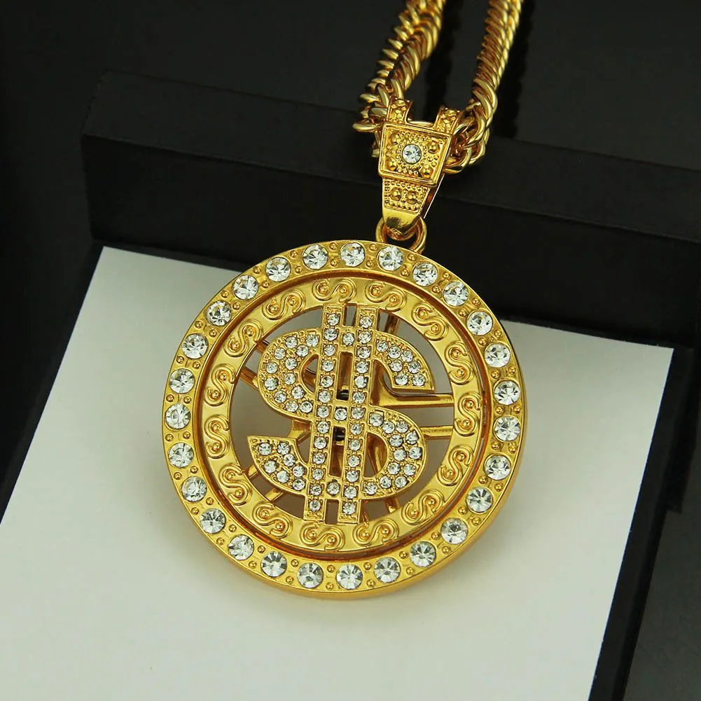 Wholesale Hip-Hop Jewelry Fashion Men Rhinestone Dollar Pendant Necklace