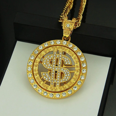 Wholesale Hip-Hop Jewelry Fashion Men Rhinestone Dollar Pendant Necklace