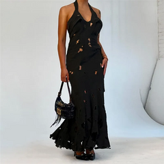 Women'S Sexy Solid Color Neck-Hole Sleeveless Maxi Dress