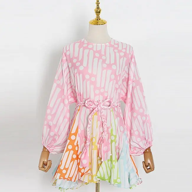 Women Fashion Graphic Printing Long Sleeve Dress