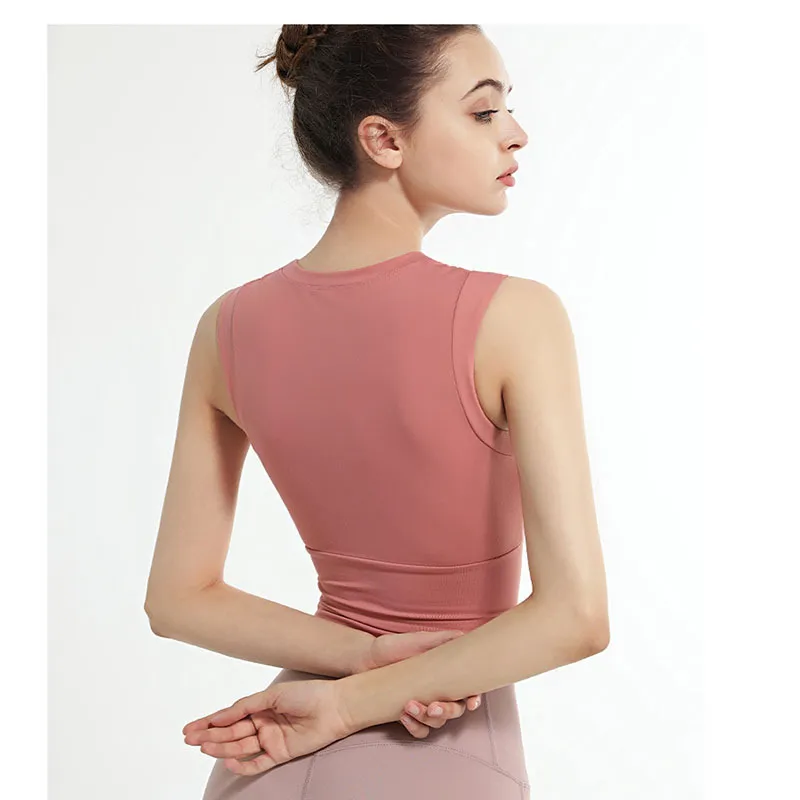 Women Casual Tight Solid Color Round Neck Sleeveless Sports Tank Top