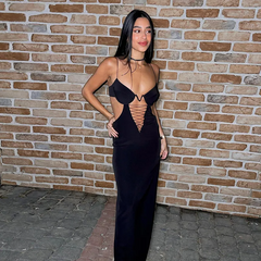 Women Fashion Sexy Hollow Strap Slim Maxi Dress