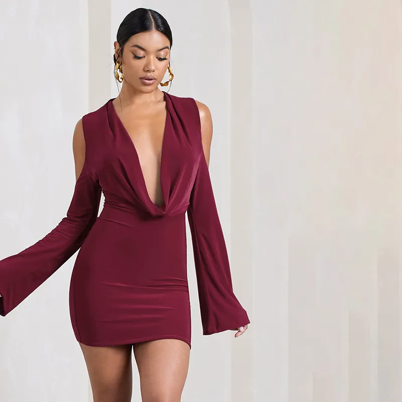 Long Sleeve Shoulder Bodycon Dress