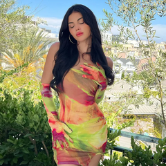 Sexy Autumn Tie Dye Dress With Sleeves