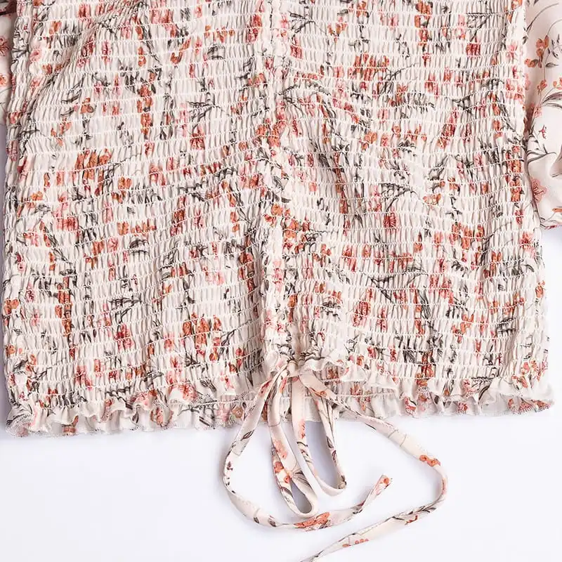 Women Fashion Floral Printed Ruffled Crease Dress