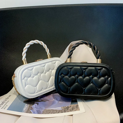 Women Fashion Solid Color Heart Quilted Lock Chain Handle Crossbody Bag