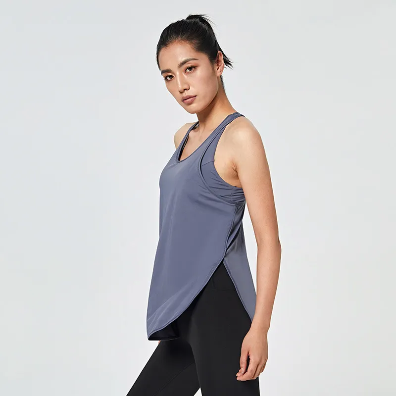 Women Casual Loose Solid Color Round Neck Sleeveless Sports Tank Top