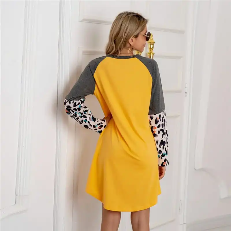 Women Fashion Plus Size Leopard Patchwork Loose Dress