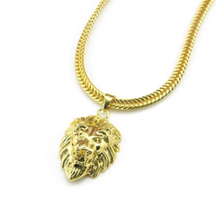 Fashion Men Hip-Hop Jewelry Golden Plated Alloy Lion Head Pendant Necklace