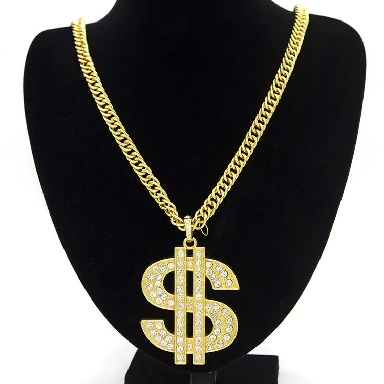 Men Fashion Hip-Hop Jewelry Golden Alloy Dollar Pendant Necklace