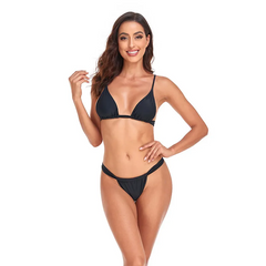 Women Solid Color Sexy Lace-Up Low-Rise Swimsuit Two-Piece Set
