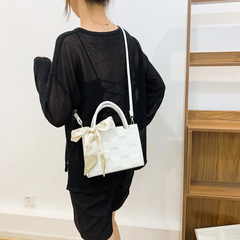 Women'S Fashion Creasing Design Silk Scarf Solid Color Portable Small Square Bag