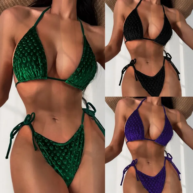 Women'S Sexy Three-Dimensional Creasing Fabric Bikini Swimsuit Set