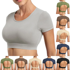 Women Fashion Solid Color Backless Sports Yoga Top