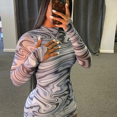 Women'S Fashion Sexy Printing Long Sleeve Hip Wrap Dress