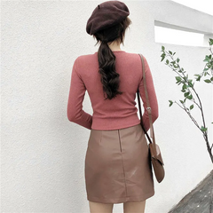 Women Fashion Solid Color V Neck Crease Top