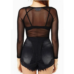 Women Spring Long-Sleeved Sexy See-Through Top