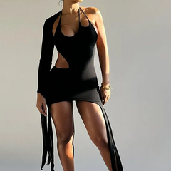 One Shoulder Backless Cut Out Bandage Halter Neck Mini Summer Dress