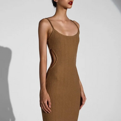 Knitted Slim Fit Cut Out Maxi Strap Dress