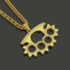 Creative Gear Design Men Fashion Rhinestone Pendant Hip-Hop Necklace