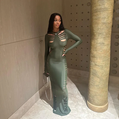 Crewneck Long Sleeve Cutout Bodycon Maxi Dress