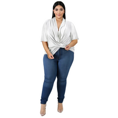 Women Solid Color Dolman Sleeve Irregular Blouse