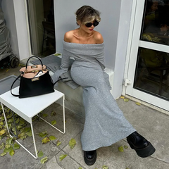 Women Fashion Sexy Off Shoulder Long Sleeve Knitted Maxi Dress