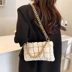 Women'S Fashion Pleated Embroidered Thread Shoulder Bag