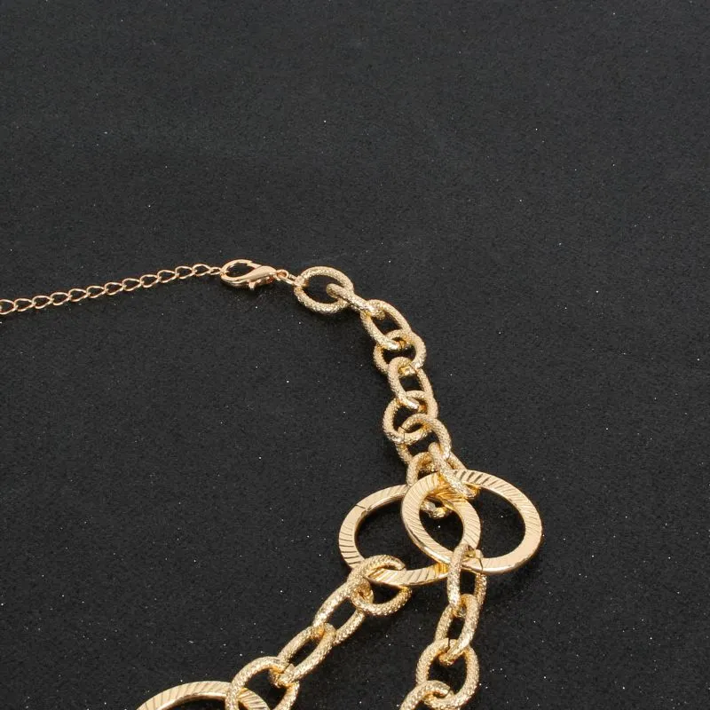 Women Punk Style Double Layer Carving Alloy Chunky Chain Necklace