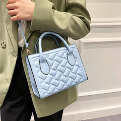 Women Fashion Square Embossed Design Solid Color PU Shoulder Bag