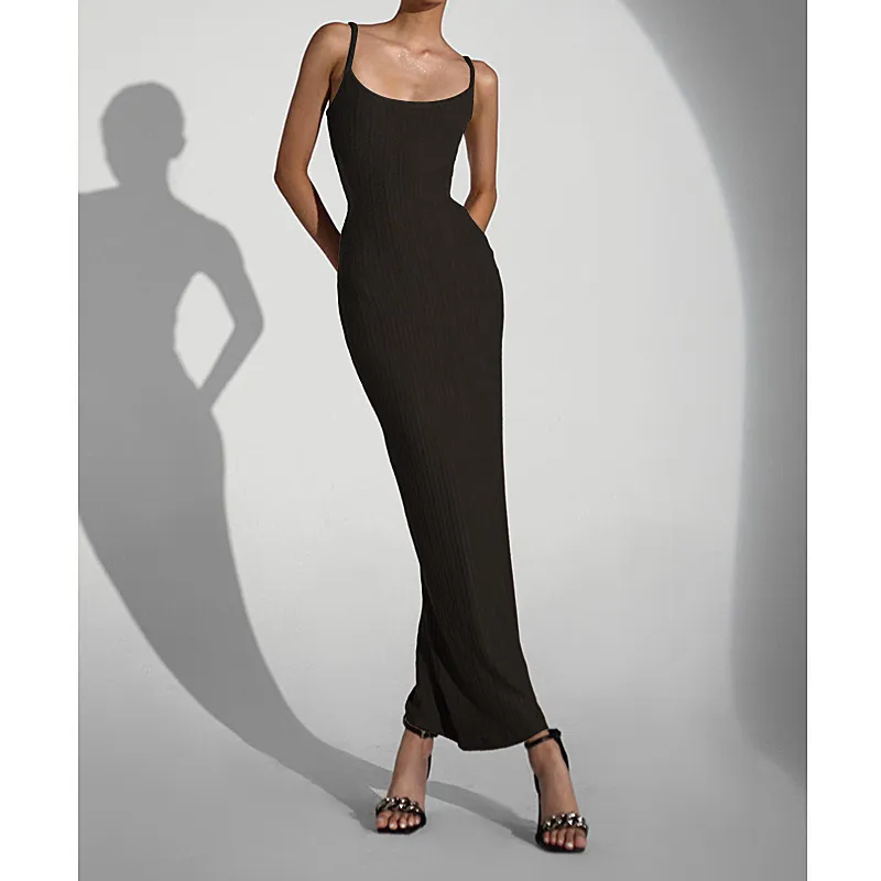 Knitted Slim Fit Cut Out Maxi Strap Dress