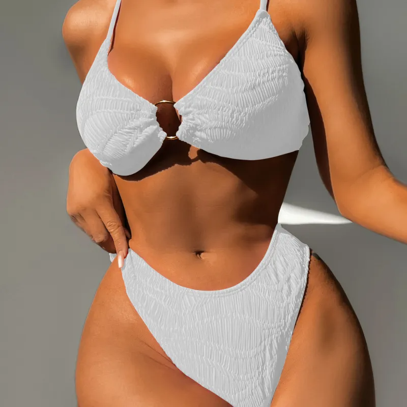 Women'S Fashion Solid Color Pattern Small Circle Triangle Swimsuit Two-Piece Set