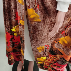 Women Fashion Floral Print Round Neckline Long Sleeve Midi Swing Dress