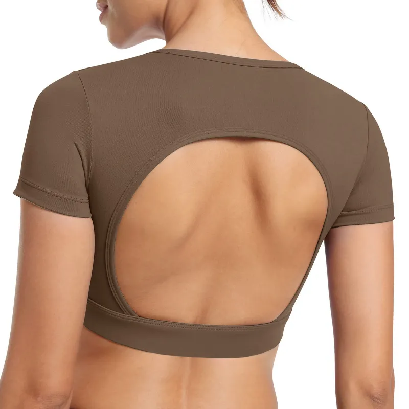 Women Fashion Solid Color Backless Sports Yoga Top