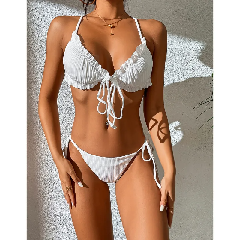 Women'S Sexy Solid Ruffle Ruffle Bikini