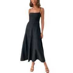 Summer Vacation Women Spaghetti Strap Slim-Fit High Waist Knitted Maxi Dress