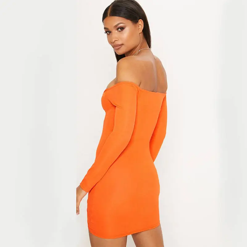 Women Sexy Off-The-Shoulder Long Sleeve Drawstring Mini Dresses