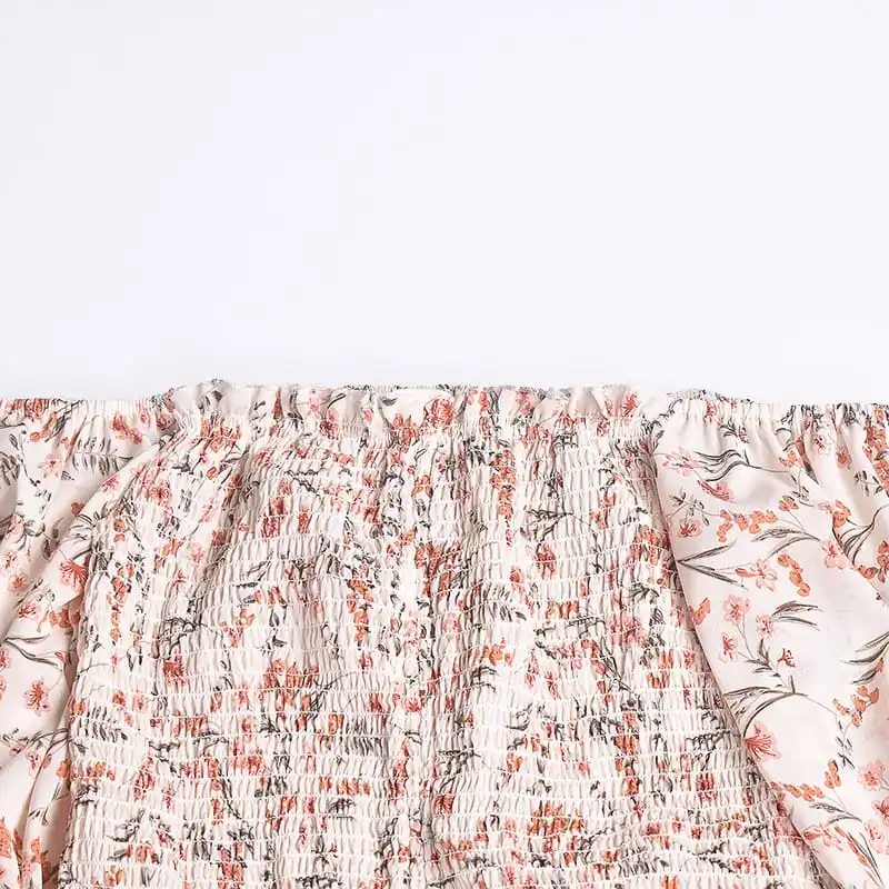 Women Fashion Floral Printed Ruffled Crease Dress
