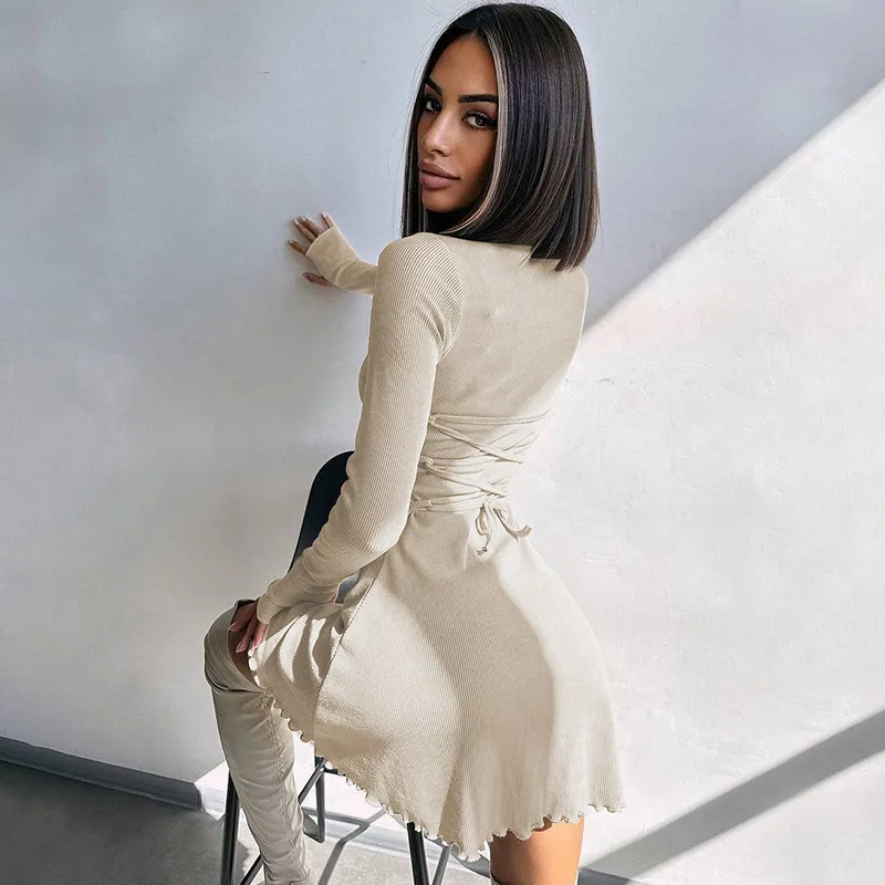 Women Fashion Simple Solid Color Back Strap Defined Waist Dress