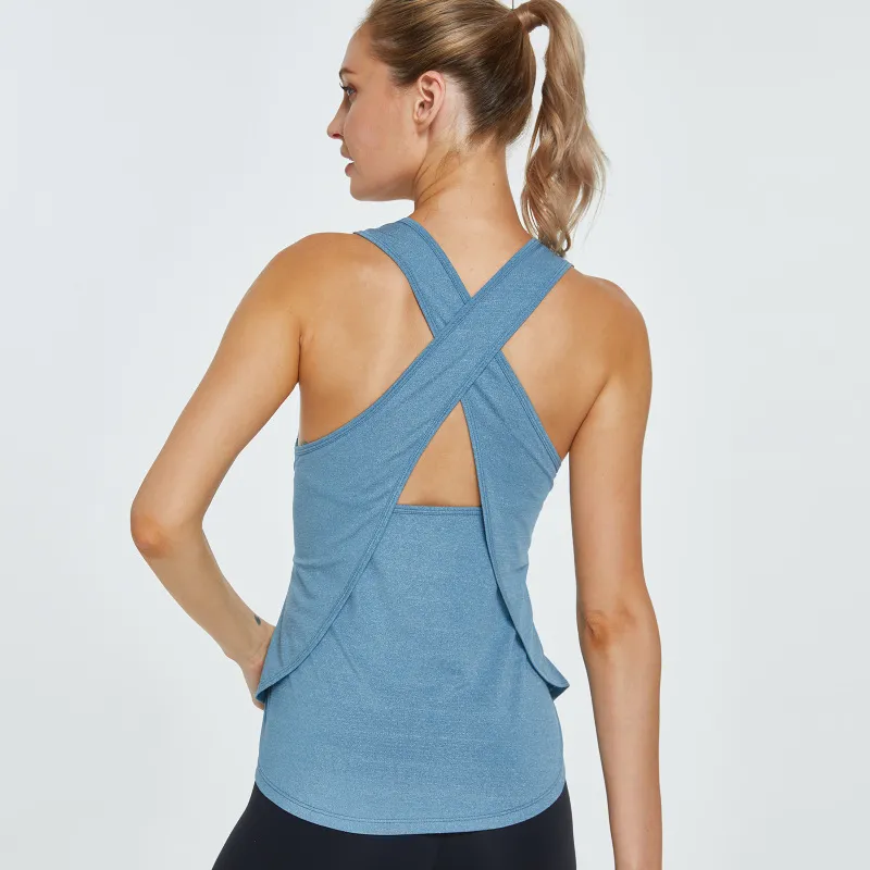 Women Crossover Beauty Back Running Sports Vest Cover-Up