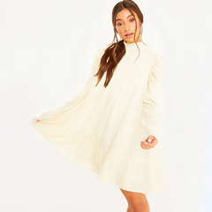 Women Fashion Stand Collar Puff Sleeve Dresses