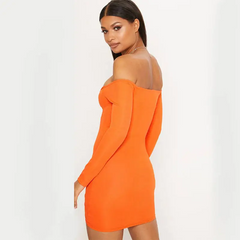 Off-The-Shoulder Long Sleeve Drawstring Mini Dresses