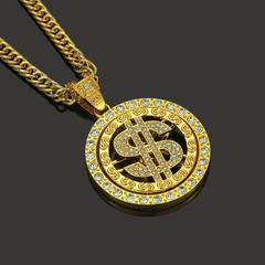 Wholesale Hip-Hop Jewelry Fashion Men Rhinestone Dollar Pendant Necklace