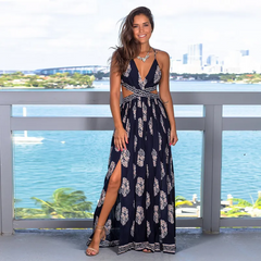 Summer Casual Sleeveless Slit Backless Women Sexy Suspender Dress
